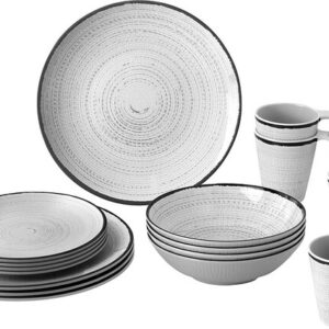 BRUNNER Geschirrset Tivoli 16-tlg. Fb. weiß / schwarz je 4 Ess-, Suppen-, Dessert- teller, Henkelbecher