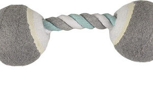 Flamingo Hunde-Spielseil JIM Duo mit 2 Tennisbällen Farbe minze / weiß / grau