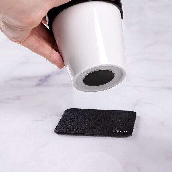 TO-GO-CUP silwy Porzellan 1 Cup+1 Pad+1 Deckel Fb. weiß inkl. Untersetzer BLACK – Bild 2