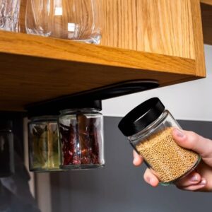 Feinkost-Magnetgläser silwy CLASSY 3er-Set + Magnetleiste 3 Kristallgläser + 3 Pads 192 ml Farbe schwarz