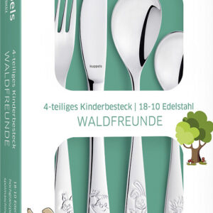 Kinderbesteckset Kuppels 4-tlg Waldfreunde Edelstahl Kindermesser, -gabel, -löffel, -teelöffel, Geschenkverpackung