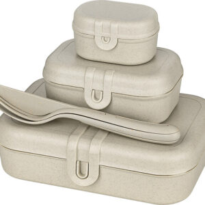 Lunchbox + Besteck-Set koziol PASCAL READY 4er-Set Farbe nature leaf green