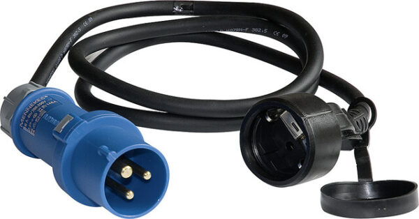 Adapterleitung H07RN-F 3G2,5 Stecker CEE auf Schukokupplung 1,5 m, schwarz