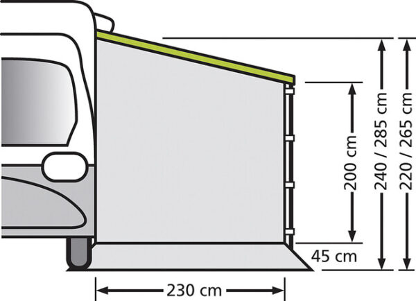 Universal Seitenwand für Wohnwagen und Reisemobile Auszug 250 cm Version 240