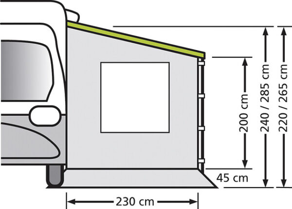 Universal Seitenwand für Wohnwagen und Reisemobile Auszug 250 cm Version 240