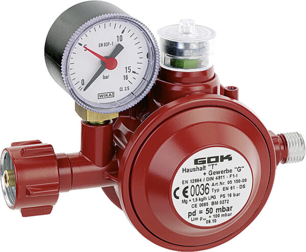 Niederdruckregler GOK Typ EN61-DS PS 16 bar 29 mbar 1,5 kg/h KLF x G 1 / 4 LH-KN