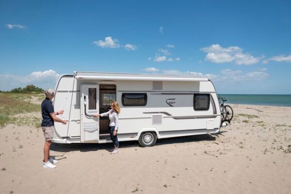 Dachmarkise FIAMMA F80 S 450 x 250 cm Tuch Fb. royal grey Gehäuse Fb. polar white – Bild 5