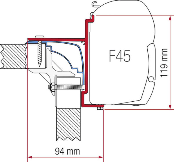 Adapterkit FIAMMA 4-tlg. zu Wandmarkise F45 S / F45 L passend für Bürstner / Laika Ecovip / Hobby