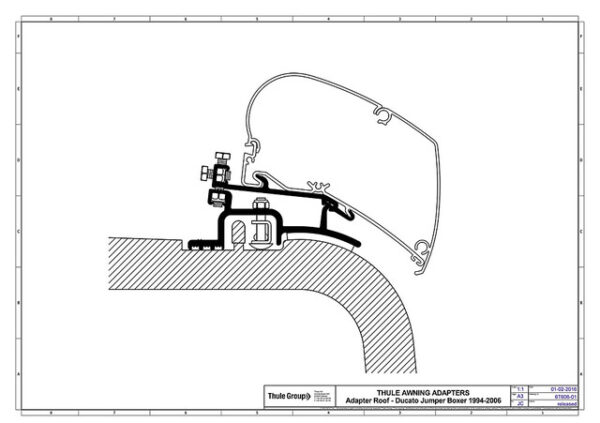 Adapterkit 2-tlg.THULE zu Dachmarkise Omnistor Serie 6/9 passend für Ducato, Jumper, Boxer ab 2006