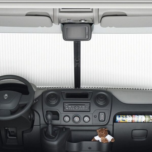 REMIfront IV Frontscheiben Verdunkelung passend für Renault Master ab 2011, Rahmen grau, Plissee beige