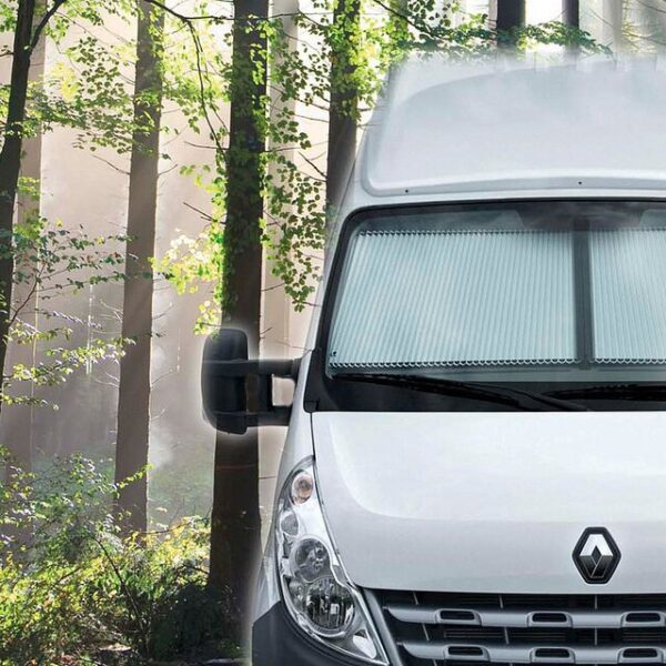 REMIfront IV Frontscheiben Verdunkelung passend für Renault Master ab 2011, Rahmen grau, Plissee beige – Bild 2