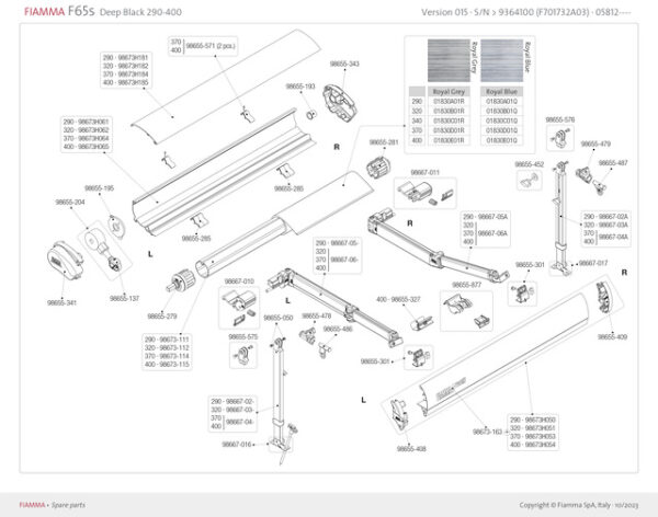 Tuch zu Markise F65S / F80S Länge 4,00m Fb. Royal Grey
