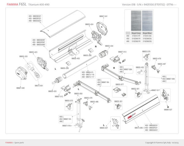 Tuch zu Markise F65 Royal Grey , 400 cm