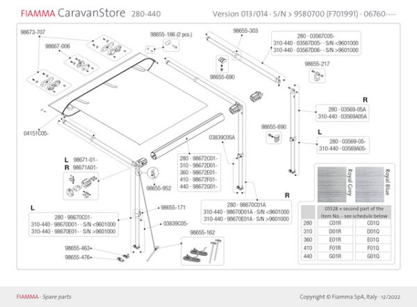 Linke Spannstange mit Stützfuß zu Caravanstore 280 2013 Mod.