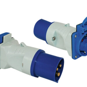 Adapter CEE 17 Stecker / Schukosteckdose mit Klappdeckel Farbe blau / weiß