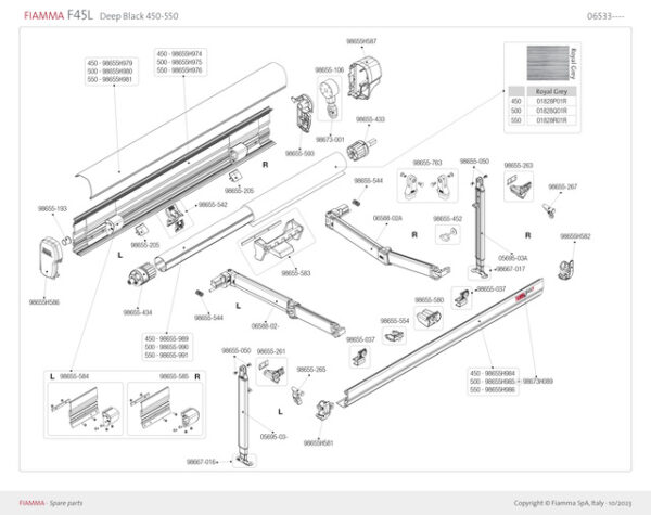 Tuch zu Markise F45 IL/TIL/L 550x250 cm Fb. Royal Grey
