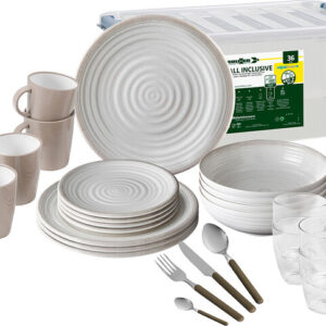 Geschirrset BRUNNER Savana All Inclusive, Besteckset, je 4 Ess-, Suppen-, Dessert- teller, Becher und Gläser