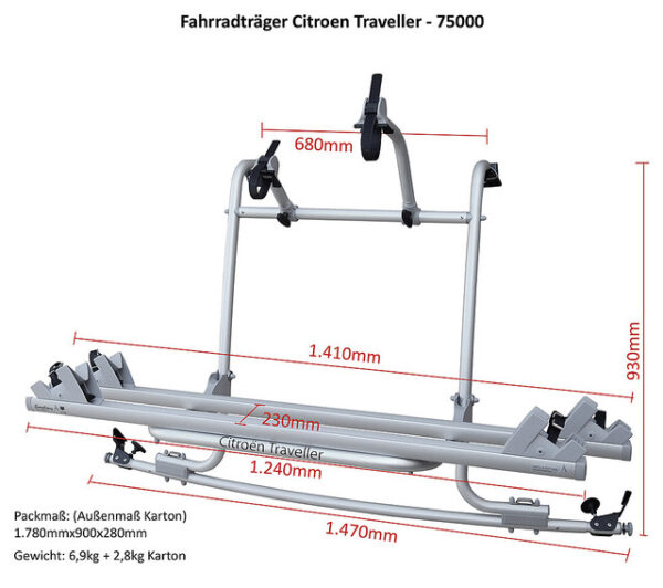 Fahrradträger passend für Euro Carry Spacetourer, Campster, Peug.Traveller, ProAce, Zafira ab 2019, 2 Räder Tragl. 40 kg – Bild 2
