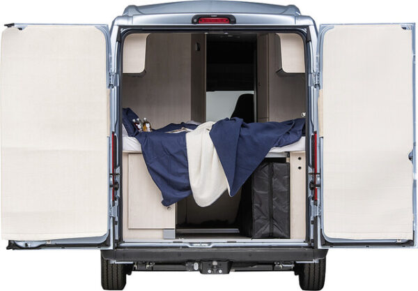 Thermovorhang Hindermann passend für Fiat Ducato X250/ X290 ab 2007, Hecktür 2-tlg. Türausschnitt hoch hellbeige – Bild 2