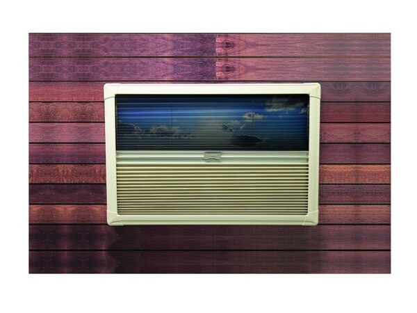 Kombi-Verdunkelung REMIbase II 700 x 520 mm, Farbe Kassette cremeweiß, Plissee hellbeige/ weiß, Insektenplissee schwarz – Bild 2