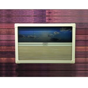 Kombi-Verdunkelung REMIbase II Kassette cremeweiß, Plissee hellbeige/weiß,Insektenplissee Farbe schwarz, 900 x 500 mm