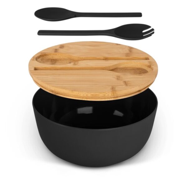 Salatschüssel BRUNNER Greenkick mit Bambusdeckel Durchm. 25 cm Farbe anthrazit – Bild 3