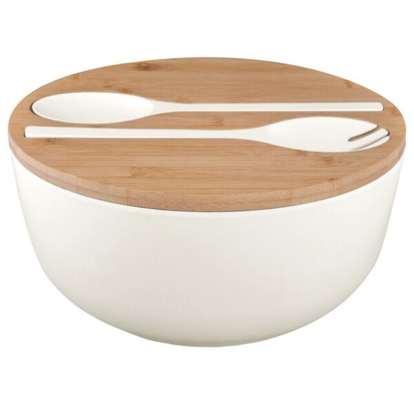 Salatschüssel BRUNNER Greenkick mit Bambusdeckel Durchm. 25 cm Farbe beige – Bild 2