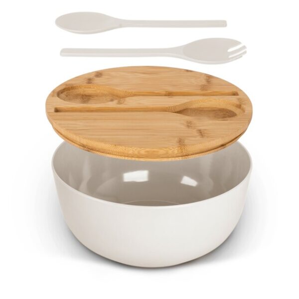 Salatschüssel BRUNNER Greenkick mit Bambusdeckel Durchm. 25 cm Farbe beige – Bild 3
