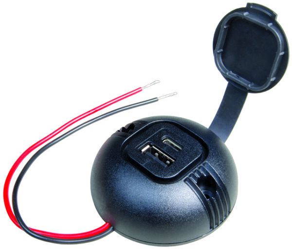 Doppelsteckdose EV PRO CAR mit Deckel, runde Aufbau-Power USB-C/A
