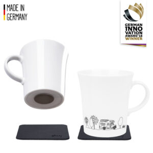 Magnet-Henkeltassen silwy Porzellan, CAMPING inkl. Metall-Nano-Gel-Pads, Farbe schwarz, 2er Set