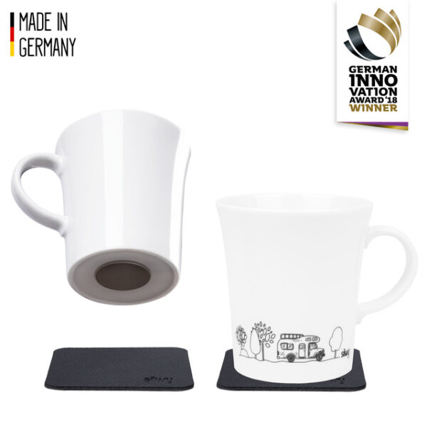 Magnet-Henkeltassen silwy Porzellan, CAMPING inkl. Metall-Nano-Gel-Pads, Farbe schwarz, 2er Set