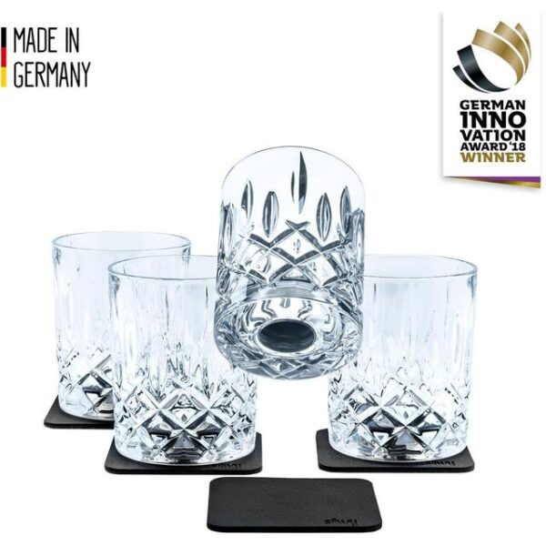Magnet-Kristallgläser silwy WHISKY, 200 ml, 4er Set, inkl. Metall-Nano-Gel-Pad, Farbe schwarz