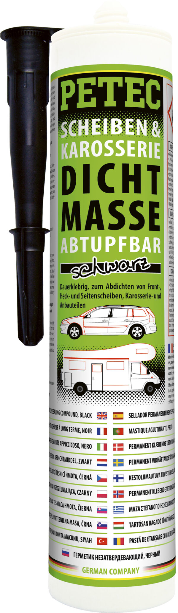 Scheiben- & Karosseriedicht- masse Petec Kartusche, Farbe schwarz, Inhalt 310 ml