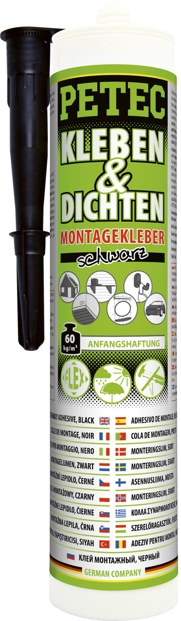 Montagekleber Petec Kleben & Dichten, Farbe schwarz, Inhalt 290 ml