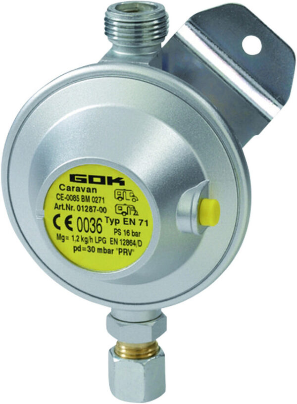 Niederdruckregler GOK Caramatic Basic One Typ EN 71 PS 16 bar 1,2 kg/h 30 mbar AG M20x1,5 x RVS8 PRV