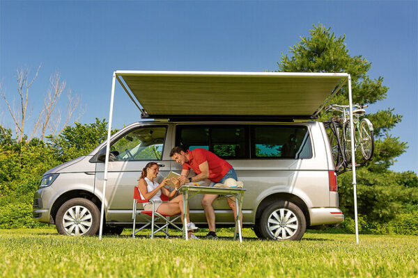 Wandmarkise Fiamma F35 Pro 180 183 x 180 cm Tuch Fb. royal grey Gehäuse Fb. titanium