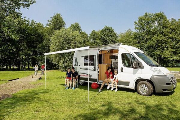 Dachmarkise Fiamma F80 S 370 x 250 cm Tuch Fb. royal grey Gehäuse Fb. polar white – Bild 4