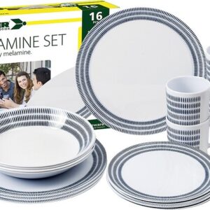 Geschirrset BRUNNER Bluebay 16-tlg. Fb. weiß / blau je 4 Ess-, Suppen-, Dessert- teller, Henkelbecher