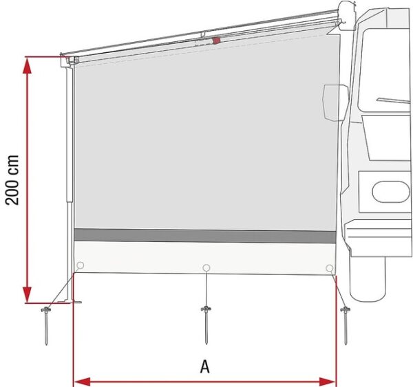 Seitenwand Fiamma Sun View Side F45 / F70 / F65 / F80S Montagehöhe 220 - 260 cm Auszug 230 cm – Bild 2