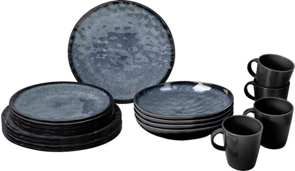 Geschirrset BRUNNER Venetian 16-tlg. Farbe schwarz / blau je 4 x Ess-, Suppen-, Dessert- teller, Henkelbecher