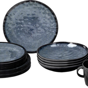 Geschirrset BRUNNER Venetian 16-tlg. Farbe schwarz / blau je 4 x Ess-, Suppen-, Dessert- teller, Henkelbecher