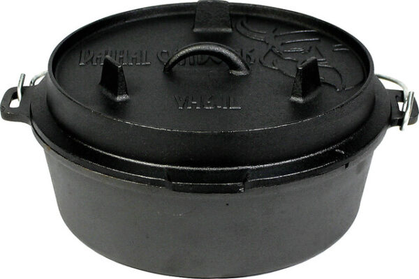 Feuertopf Dutch Oven VALHAL OUTDOOR Gusseisen flacher Boden 6,1 l