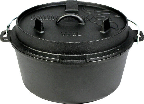 Feuertopf Dutch Oven VALHAL OUTDOOR Gusseisen flacher Boden 8 l