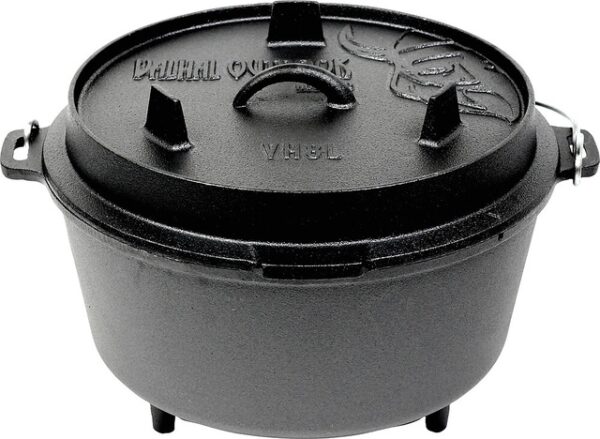 Feuertopf Dutch Oven VALHAL OUTDOOR Gusseisen Füße am Boden 8 l