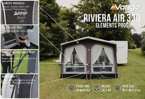 Caravan Vorzelt Vango Riviera Air 330 Elements ProShield, kein Boden Farbe Schattengrau – Bild 4