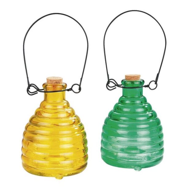 Wespenfalle Glas farbig grün + gelb 2er Set