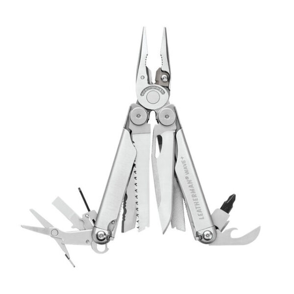 Multitool Leatherman Wave+ mit Drahtschneider 18 verschiedene Tools Farbe silber
