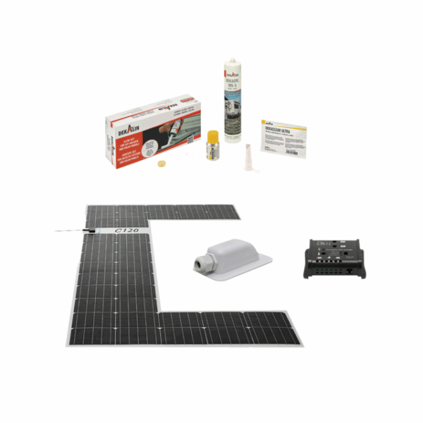 PWM Regler Set Moscatelli Solarmodul C 120 inkl. Regler RE 104 , Dachdurchführung und Klebeset 82 x 138 x 2 cm