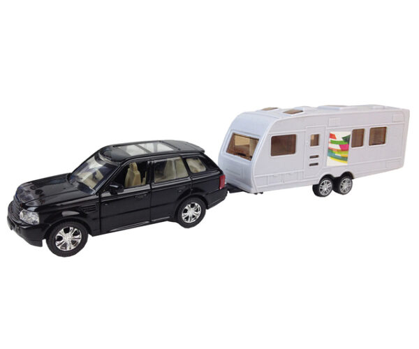 Auto mit Wohnwagen, 28 cm, mit Rückzug, aus Metall und Kunstoff