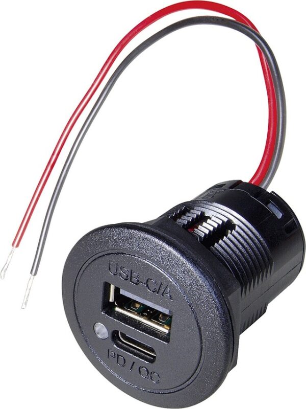 Power USB - C / A Doppelsteckdose PRO CAR PD / QC mit Kontroll-LED / 12 V - 24 V